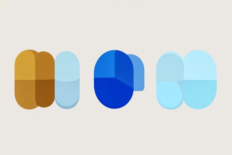 Comparação visual de diferentes comprimidos e cápsulas de antidepressivos.