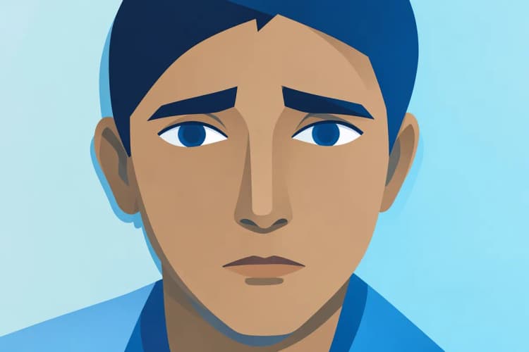 Close-up de uma pessoa com olhar perdido e cansado