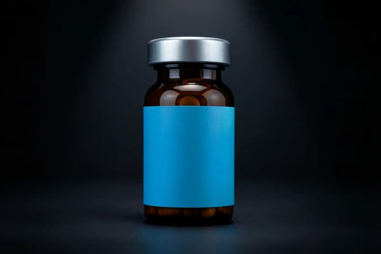 Um frasco de medicamento psiquiátrico genérico em destaque, com um leve brilho, sugerindo popularidade.