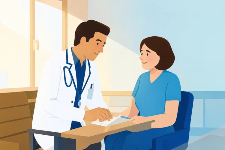Um médico conversando com um paciente em um consultório