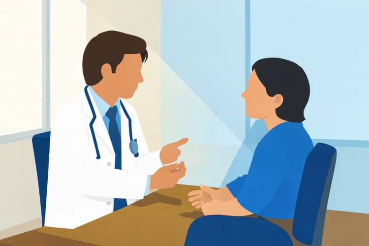 médico conversando com paciente em um consultório