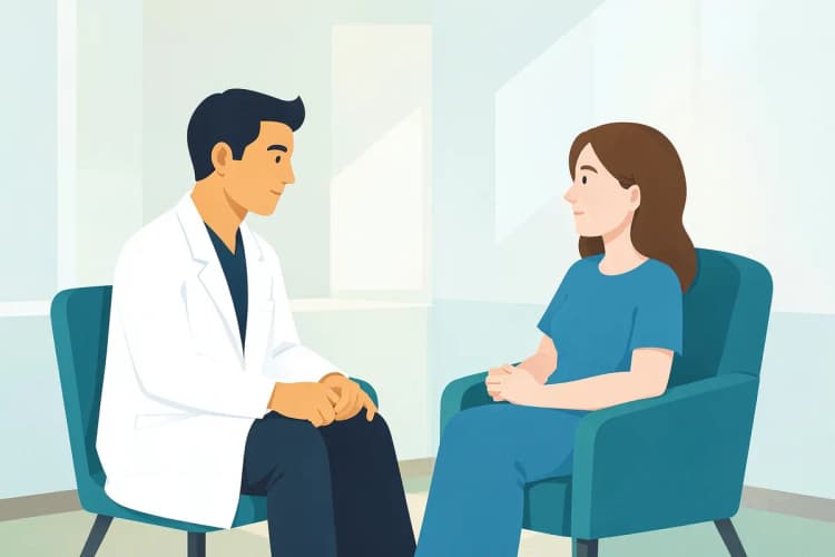 Psiquiatra conversando com paciente em consultório