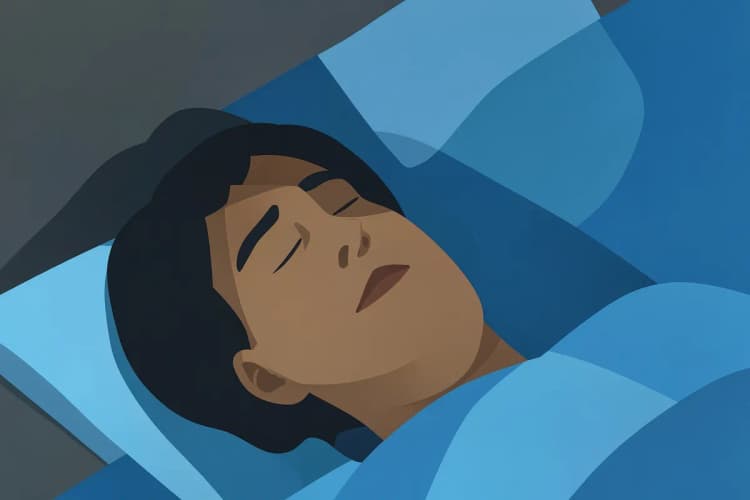 pessoa deitada na cama olhando para o teto com expressão vazia